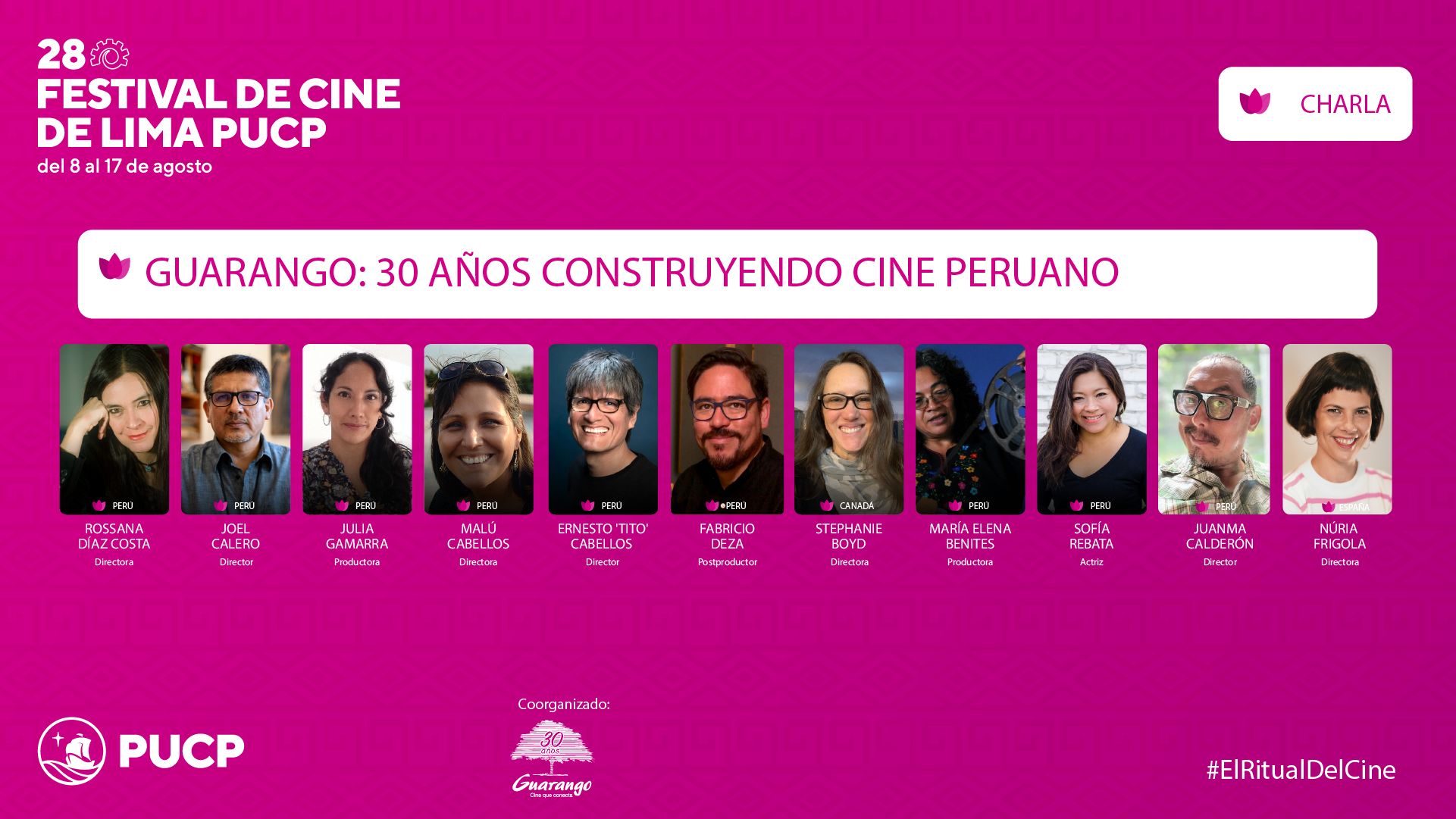 Equipo de Guarango Cine y Video en charla sobre 30 años de cine peruano, Lima, Perú